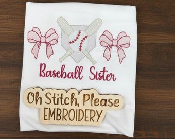 Baseball and Crossed Bats with Bows Embroidered Shirt
