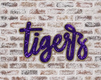 Purple Tigers Script Sequin Iron On Patch