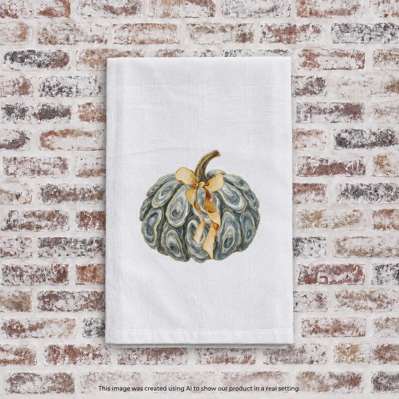 Oyster Shell Pumpkin Printed on White Flour Sack Towel