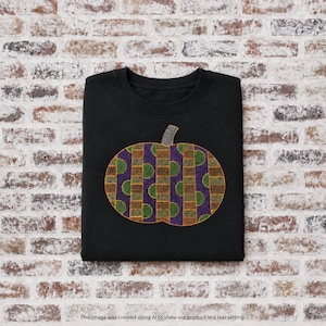 Halloween Gingham Pumkin Embroidered T-Shirt