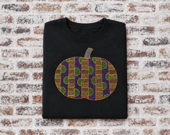 Camiseta bordada de abóbora xadrez para o Halloween