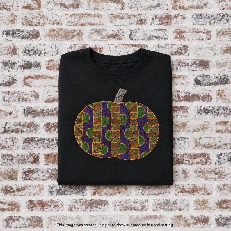 Halloween Gingham Pumkin Embroidered T-Shirt