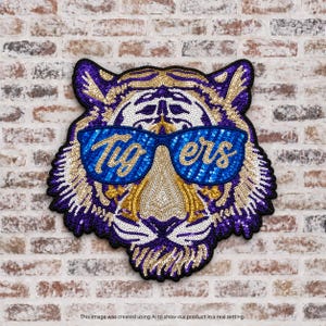 Tigers Sunglasses Sequin Iron On Patch