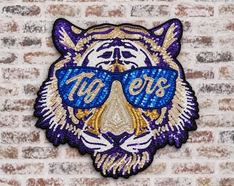 Tigers Sunglasses Sequin Iron On Patch