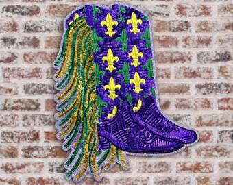 Mardi Gras Boots Sequin (Large) Iron On Patch