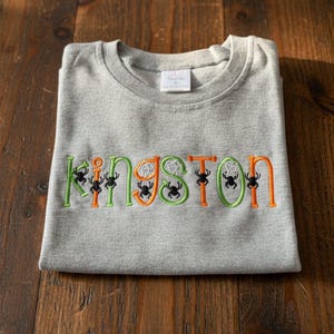 Halloween Custom Name with Spiders and Webs Embroidered T-Shirt