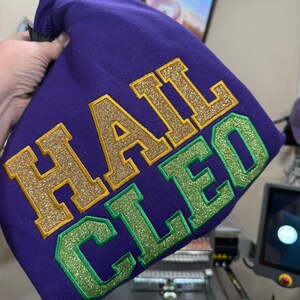 Mardi Gras Hail Cleo Embroidered Shirt or Sweatshirt w/Glitter Applique
