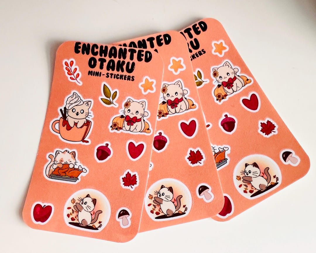 Fall Cat Stickers Fall Cat Mini Sticker Sheet - Etsy