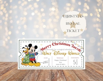 Personalised Disney Trip Christmas Reveal Ticket | Mickey & Pluto | Disney World Disneyland Paris EuroDisney DLP | 2026 2027