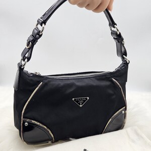 Prada Tessuto Nylon/Python Leather Trim Shoulder Bag