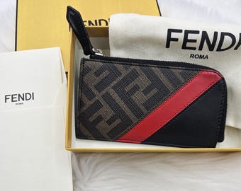 Etui na monety/karty z materiału Fendi Diagonal FF z zamkiem błyskawicznym