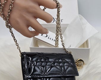Christian Dior- Nano Patent Cannage Lady Dior Chain Convertible Belt Pouch torba typu crossbody