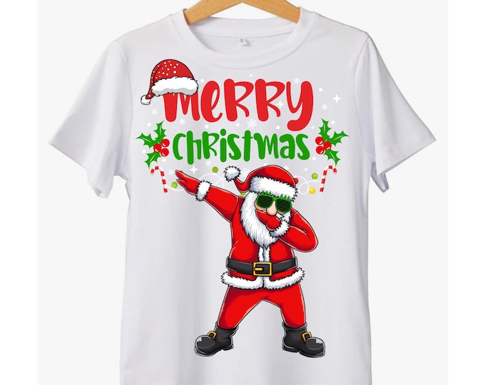 Big Kid Dabbing Santa Cotton T-Shirt (long or short sleeve available)