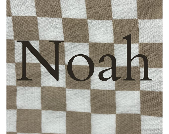 Personalized Infant Bamboo Swaddle Blanket in Coffee Checkered pattern