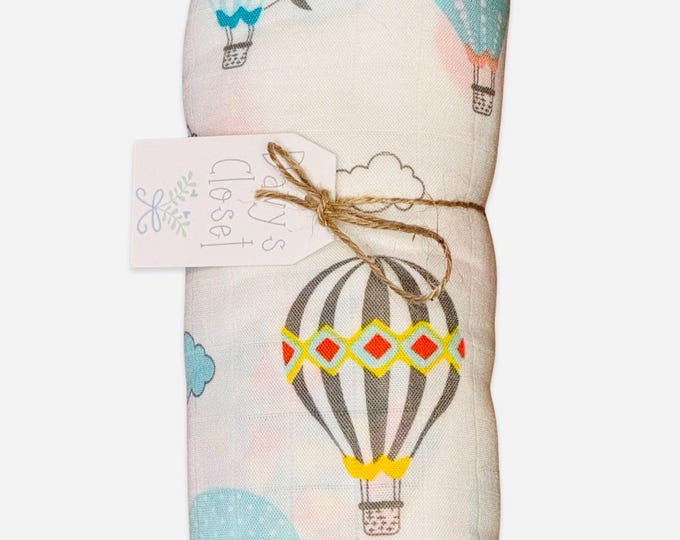 Super soft Baby Swaddle Blanket made of breathable muslin, Hot Air Balloon, 4ftx4ft, lightweight and comes gift wrapped