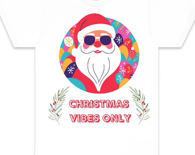 Little Kid Folksy Christmas Vibes with Santa T-Shirt (long or short sleeve available)