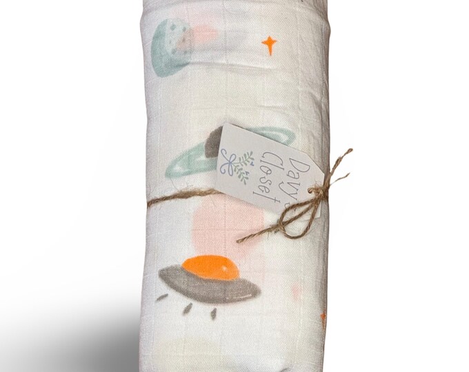 Swaddle Blanket in Outer Space Pattern, super soft bamboo blanket, perfect for shower gift or infant photoshoot