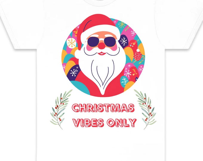 Big Kid Folksy Christmas Vibes with Sant aT-Shirt (long or short sleeve available)