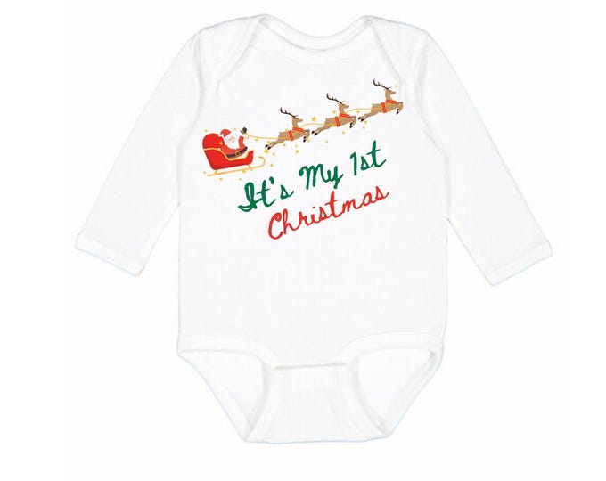 Personalized Christmas Onesie with Soaring Santa (long or short sleeve available, same price)