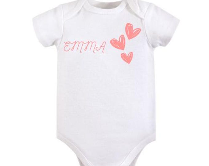 Personalized Onesie for Infant with Personalized Baby's Name & Girlie Hearts