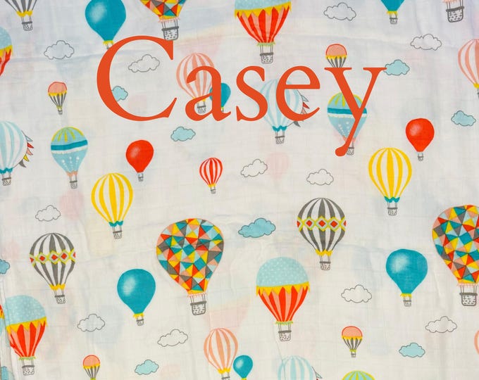 Personalized Infant Bamboo Swaddle Blanket in Hot Air Balloon pattern