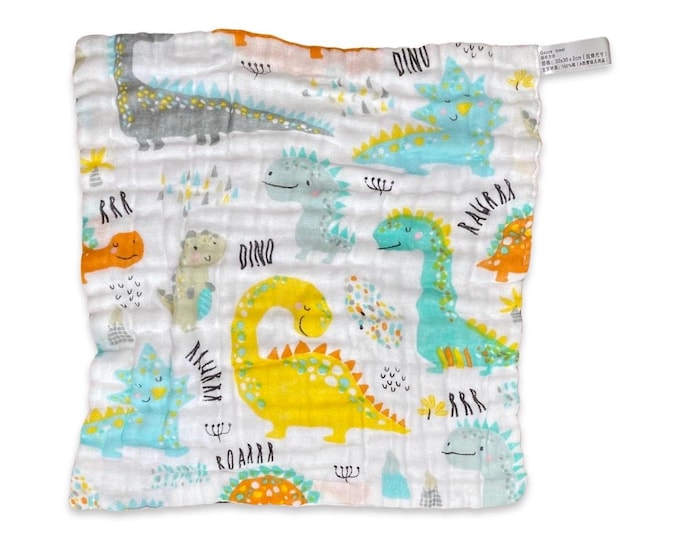 4 pack Wash/Burp Cloths in our Bright Dino Pattern, 10 x 10