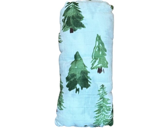 Baby Swaddle in Evergreen Pattern, super soft bamboo fabric, perfect shower gift or for infant photoshoot