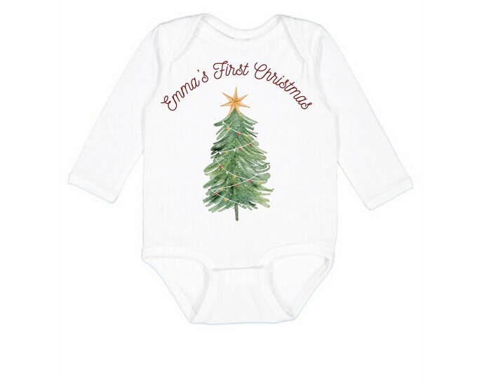 Personalized My First Christmas Onesie with Christmas Tree  ( long or short sleeve available, same price)