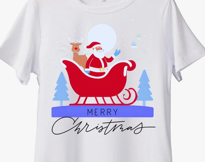 Little Kid Santa Sleigh Cotton T-Shirt (long or short sleeve available)