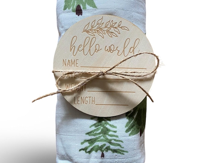 Swaddle Blanket & Crib Card Set in  Evergreen Print, super soft bamboo fabric, Perfect Baby Shower Gift or for infant photoshoot