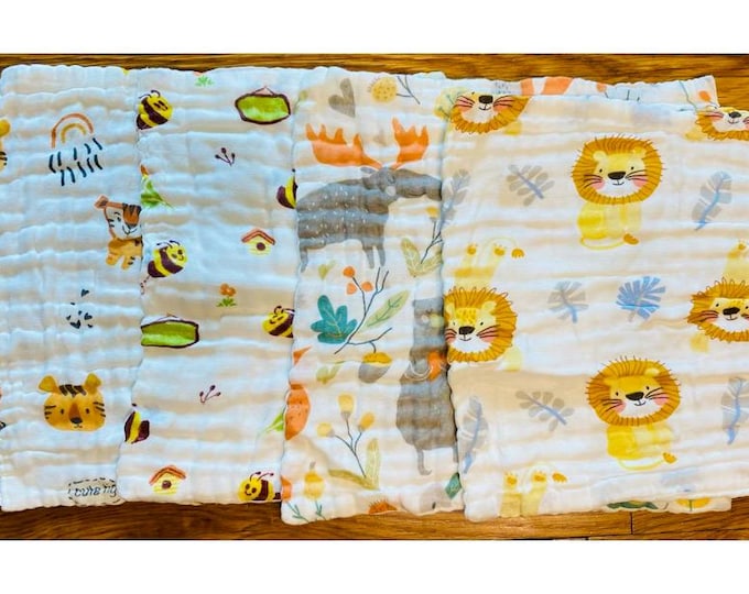 8 pack Wash/Burp Cloths in "Wild Animal" Theme
