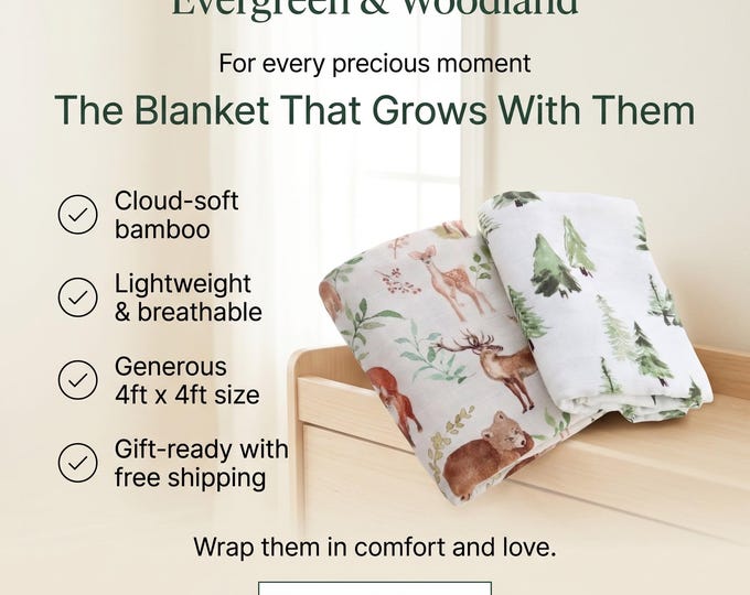 Evergreen & Woodland Animal Bamboo Swaddle Blanket Set