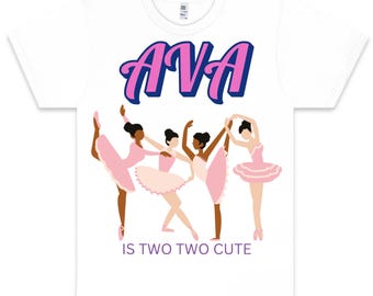 Two Two Cute Birthday Shirt - Ballerina 2nd Birthday Cotton Tee
