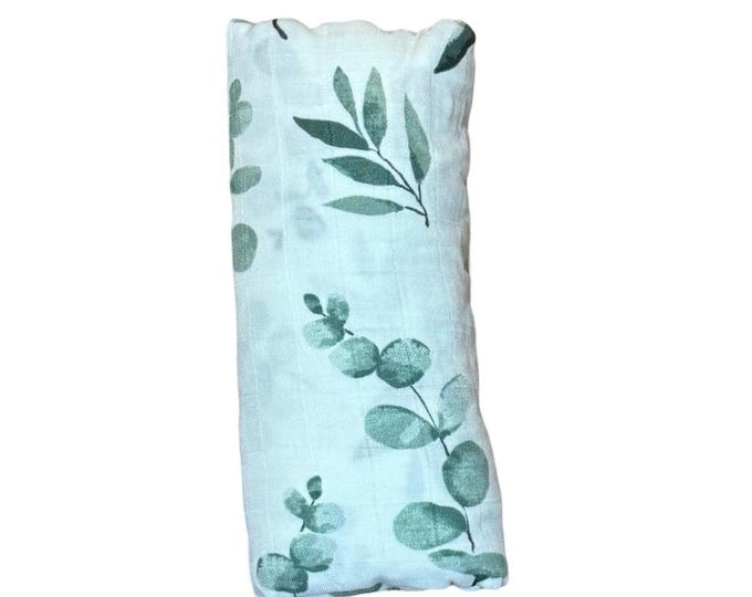 Baby Swaddle Blanket in Eucalyptus Pattern, super soft bamboo fabric, perfect for a shower gift or infant photo shoot