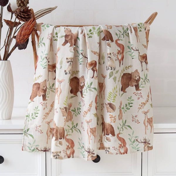 Woodland Animals Baby Swaddle Blanket: Soft Bamboo Fabric
