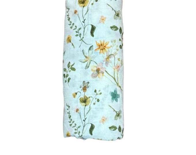 Baby Swaddle Blanket in Gram's Garden Pattern, super soft bamboo fabric, perfect baby gift or for a infant photoshoot