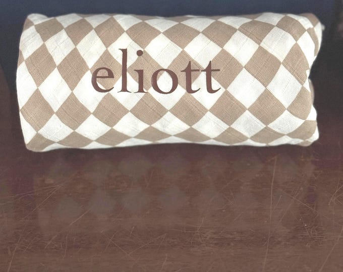 Personalized Infant Bamboo Swaddle Blanket in Coffee Checkered pattern