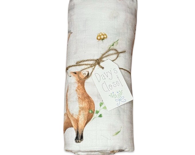 Swaddle Blanket in Enchanted Forest Pattern, super soft bamboo fabric, perfect baby shower gift or for infant photoshoot