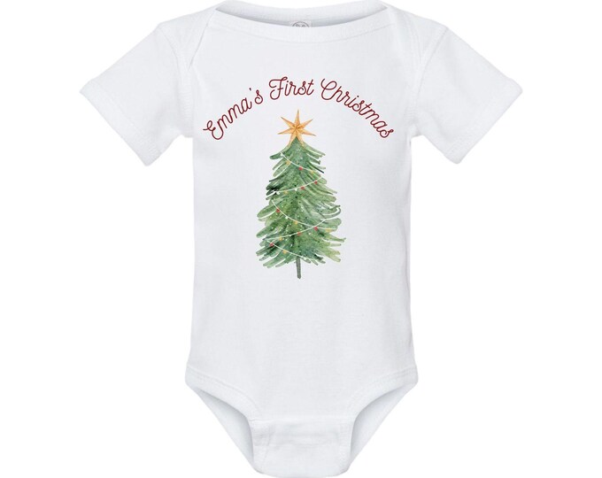 Personalized Christmas Onesie with Christmas Tree  (long or short sleeve available, same price)