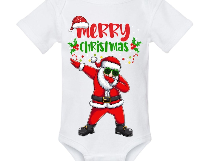 Personalized Christmas Onesie with Dabing Santa (long or short sleeve available, same price)