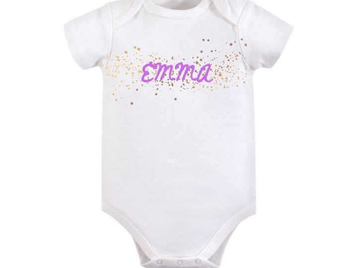 Personalized Onesie for Infant with Personalized Baby's Name & Gold Stars