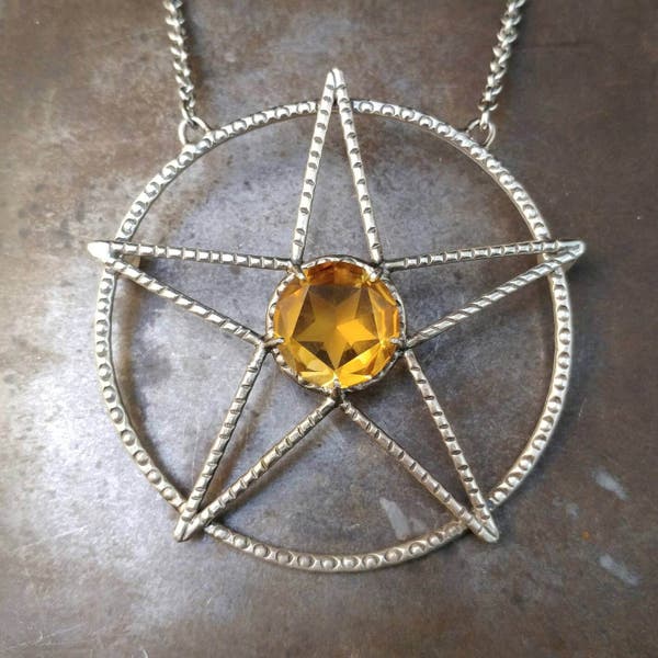 Pentacle Necklace with vintage Lone Star cut citrine