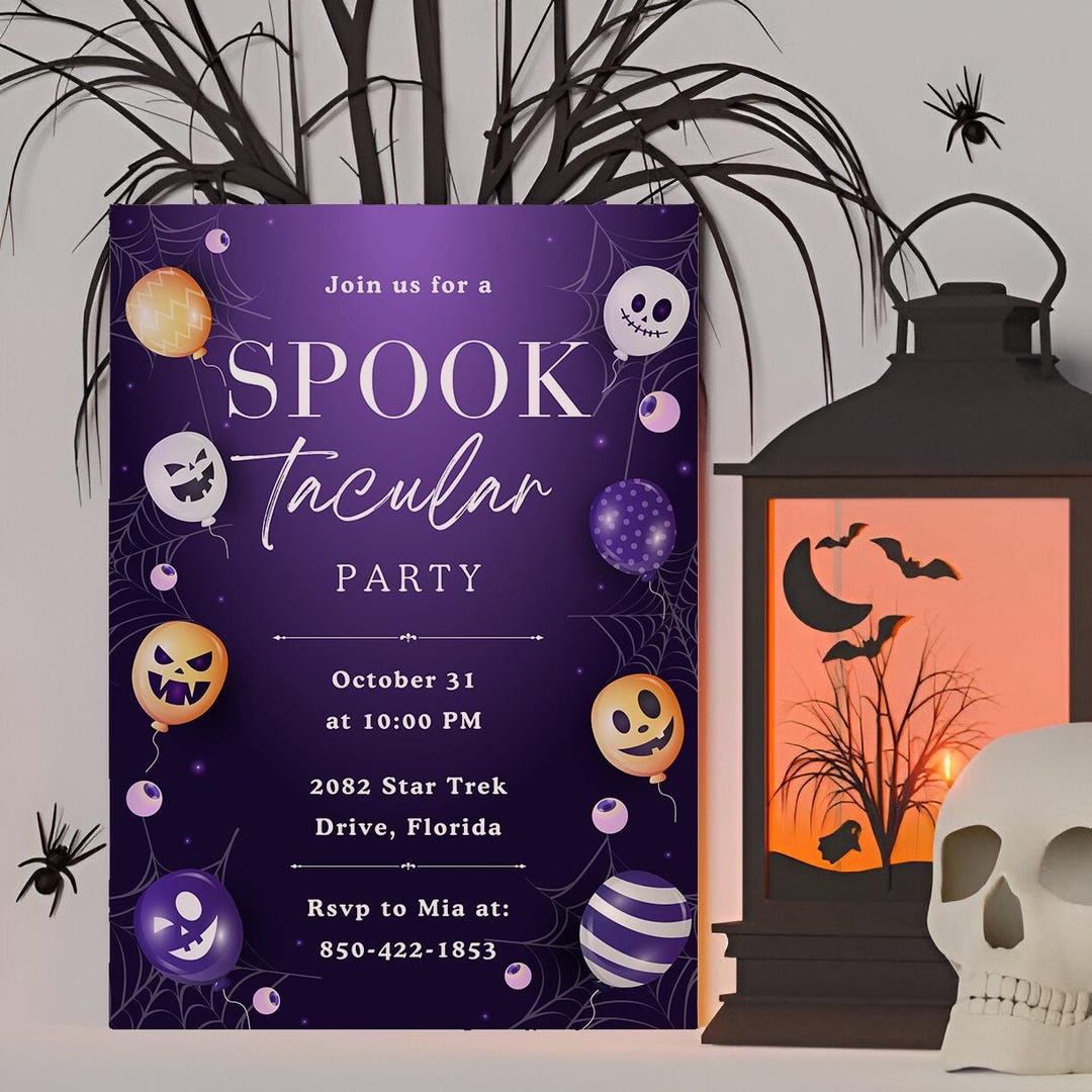 Editable Halloween Party Invitation Template Downloadable Kids Spooky