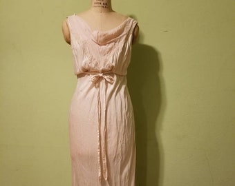 30s slip, vintage, silk, peachy beige color, larger size, bias cut