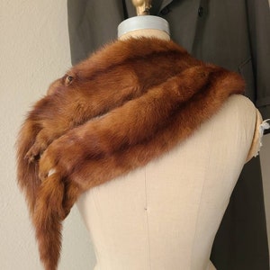Vintage mink stole, fur wrap, head, tail and feet, four minks