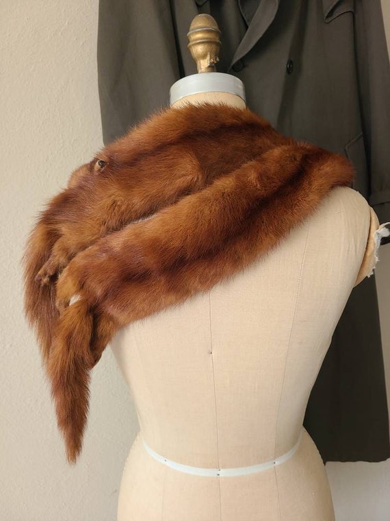 Vintage mink stole, fur wrap, head, tail and feet… - image 1