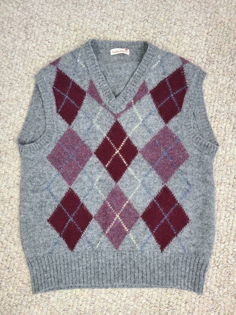 Vintage vest, mens, wool, argyle, 40 image 3