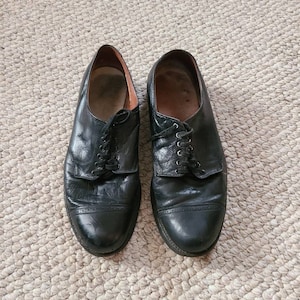 7 1/2 shoes, mens oxfords, black shoes, tie shoes, vintage, 30s 40s, leather, leather soles, swing dance