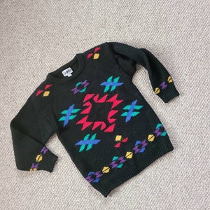 80s sweater, small, Genesis, shoulder pads, Aztec design