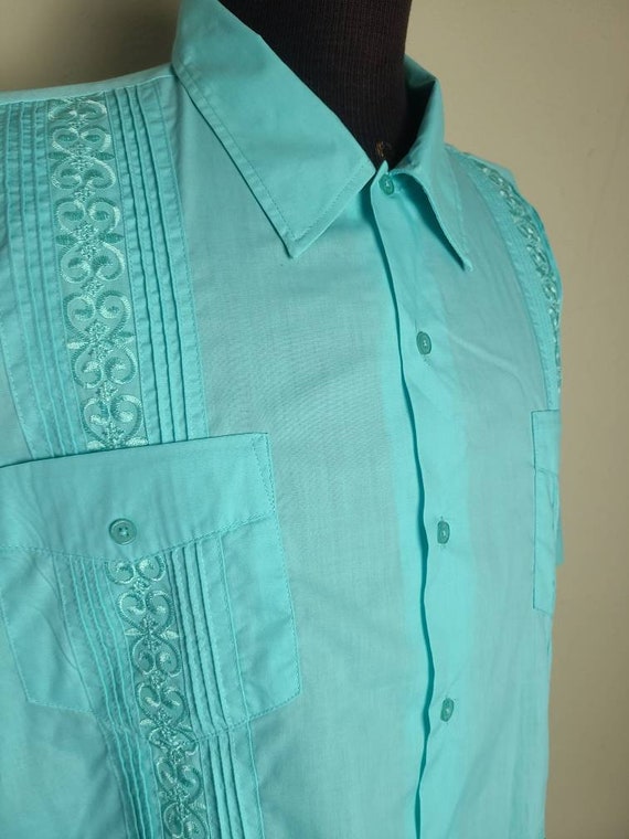 Guayabera shirt, vintage mens, aqua XL, resort we… - image 8